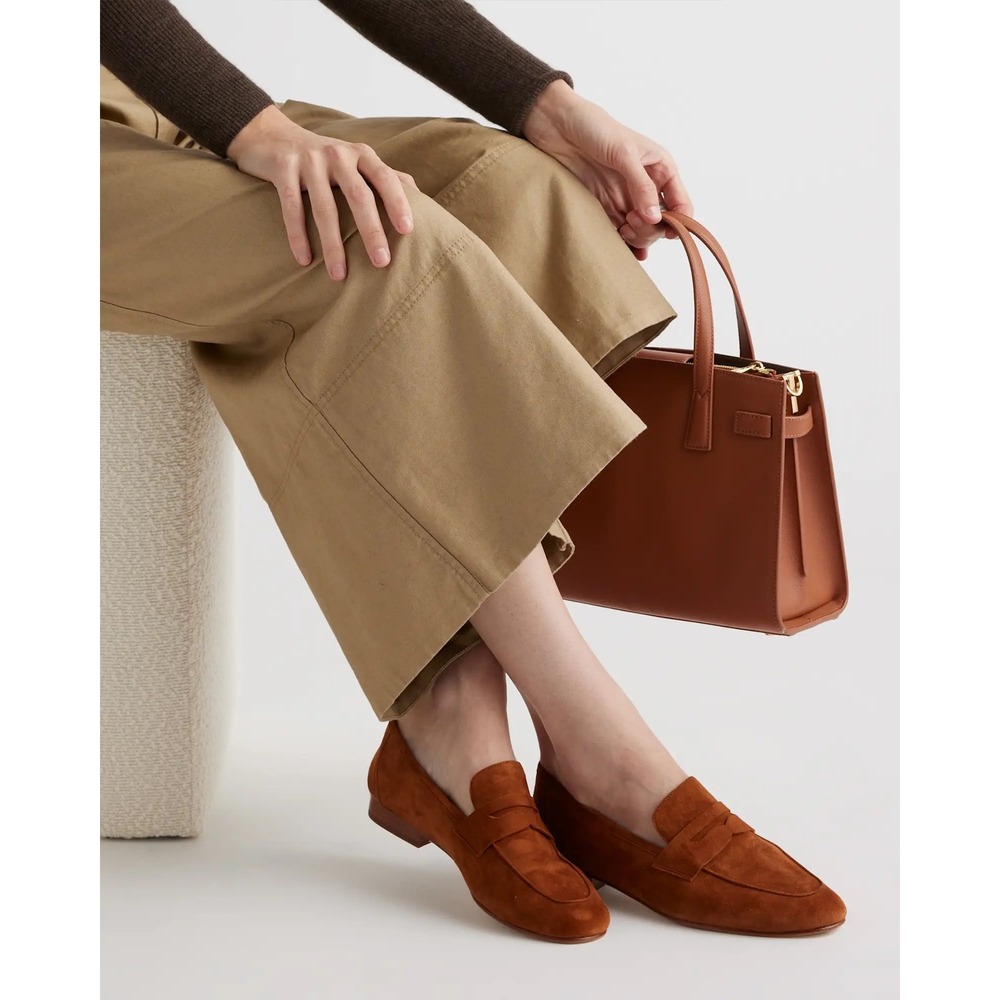 Quince Italian Suede Penny Loafers Cognac Brown Size 6
